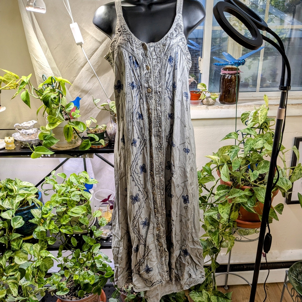Gray Sleeveless Embroidered Maxi Dress